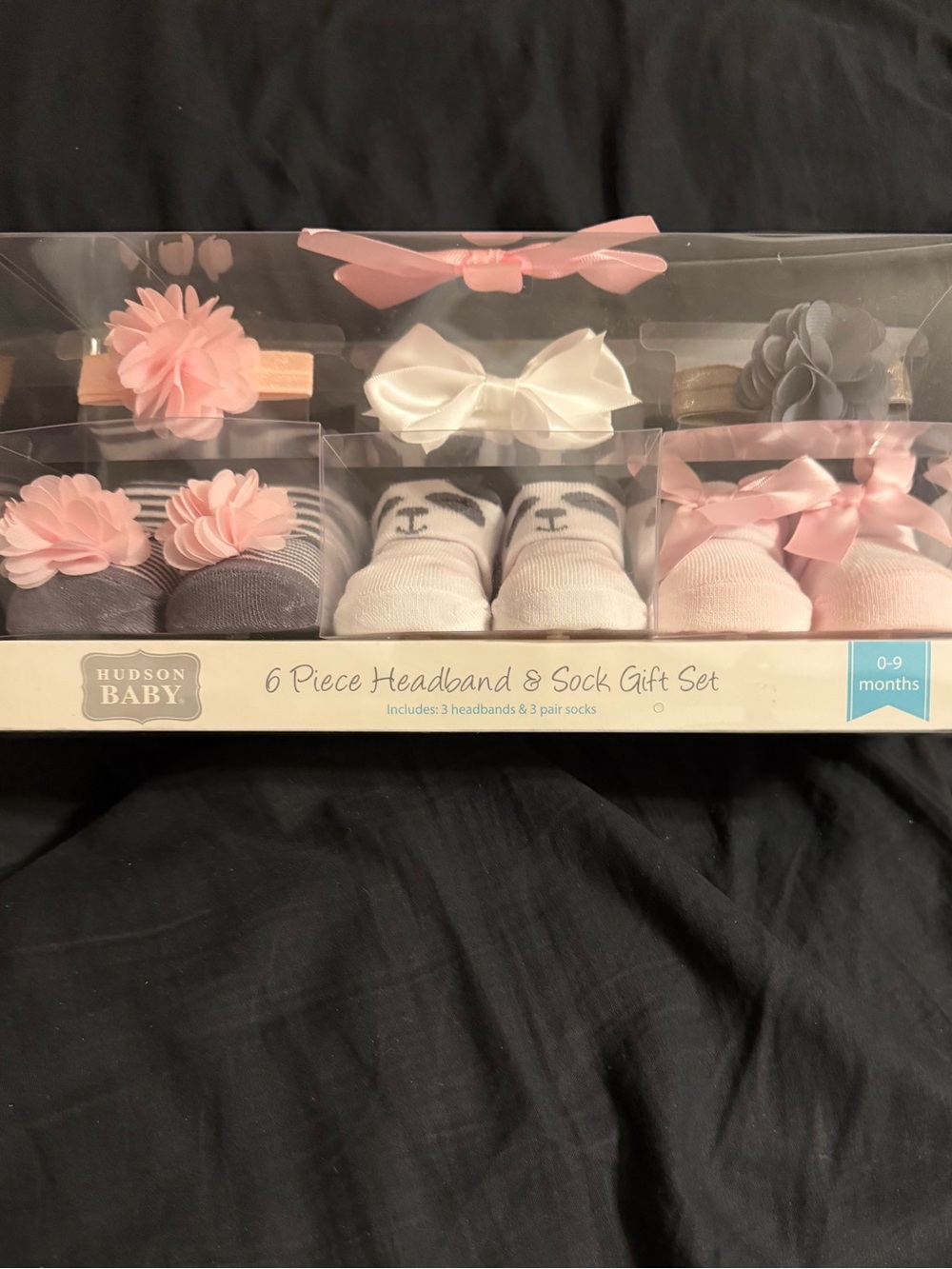 Hudson Baby Pink, White & Gray 6-Piece Headband and Sock Gift Set